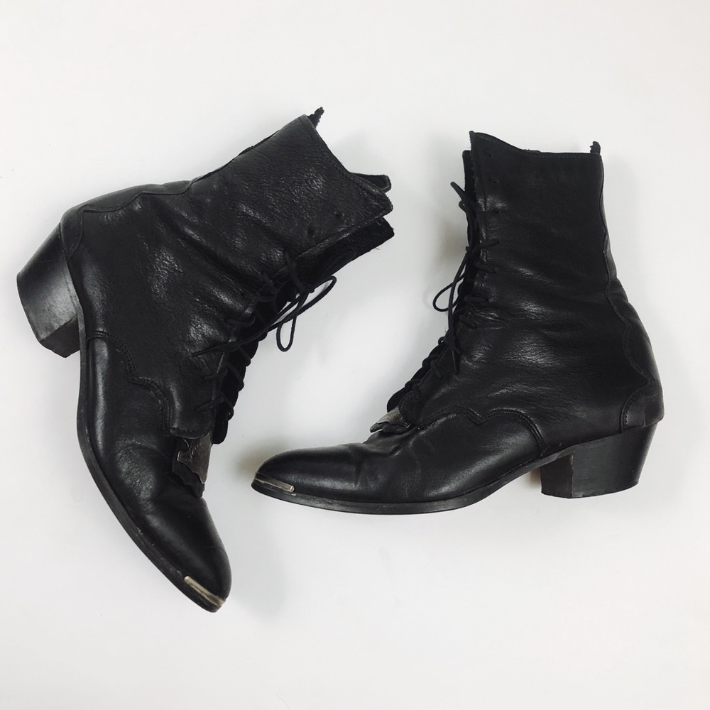 Vintage Ebony Lace-Up Leather Boots
